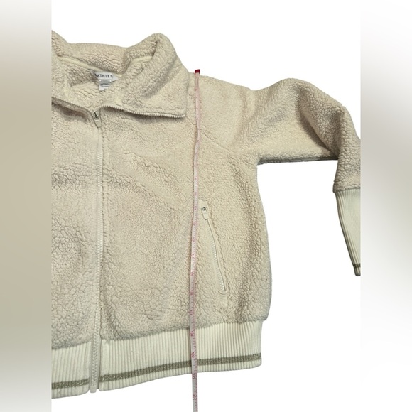 Athleta Ivory Tugga Sherpa Ribbed Trim Zip Front Zip Pockets Sherpa Inside Sz M - Picture 7 of 7